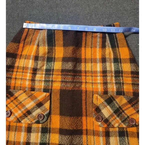 Vintage 60s Orange Brown Plaid Mini Skirt A Line Size XS Tami‎ Mod Gogo Twiggy - Picture 5 of 8
